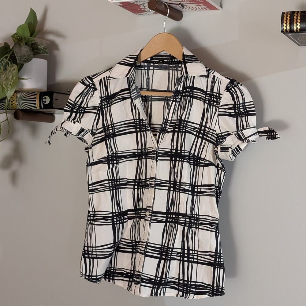 Express Design Studio | Y2K Plaid Puff Sleeve Button Down Blouse | Women's XS
